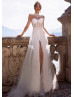 White Sequin Slit Wedding Dress With Detachable Train